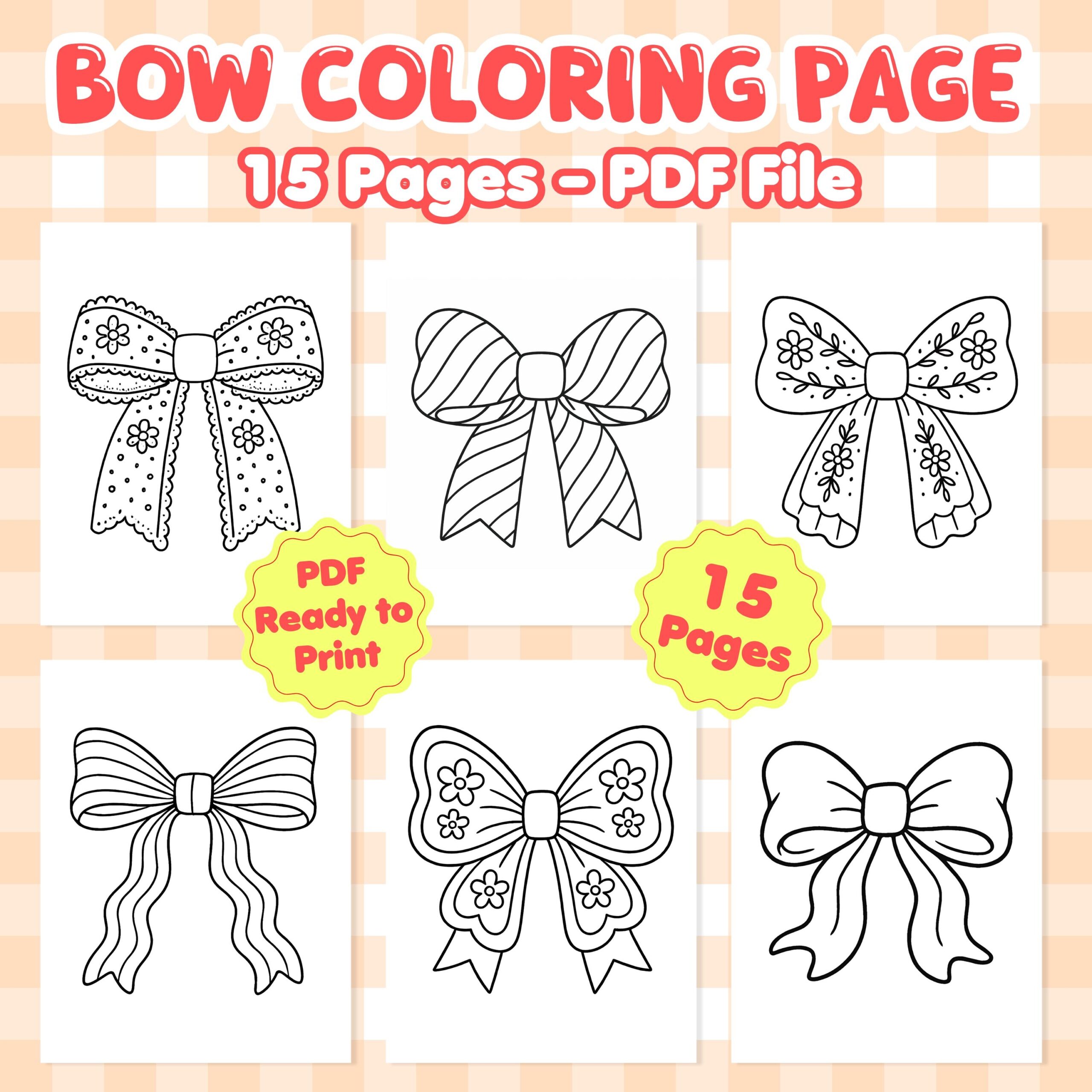 Bow Coloring Pages For Kids Girl Coquette Coloring Book Relaxing Child Activity Printable Cute Designs Bold And Easy Fun Coloring Pages Etsy