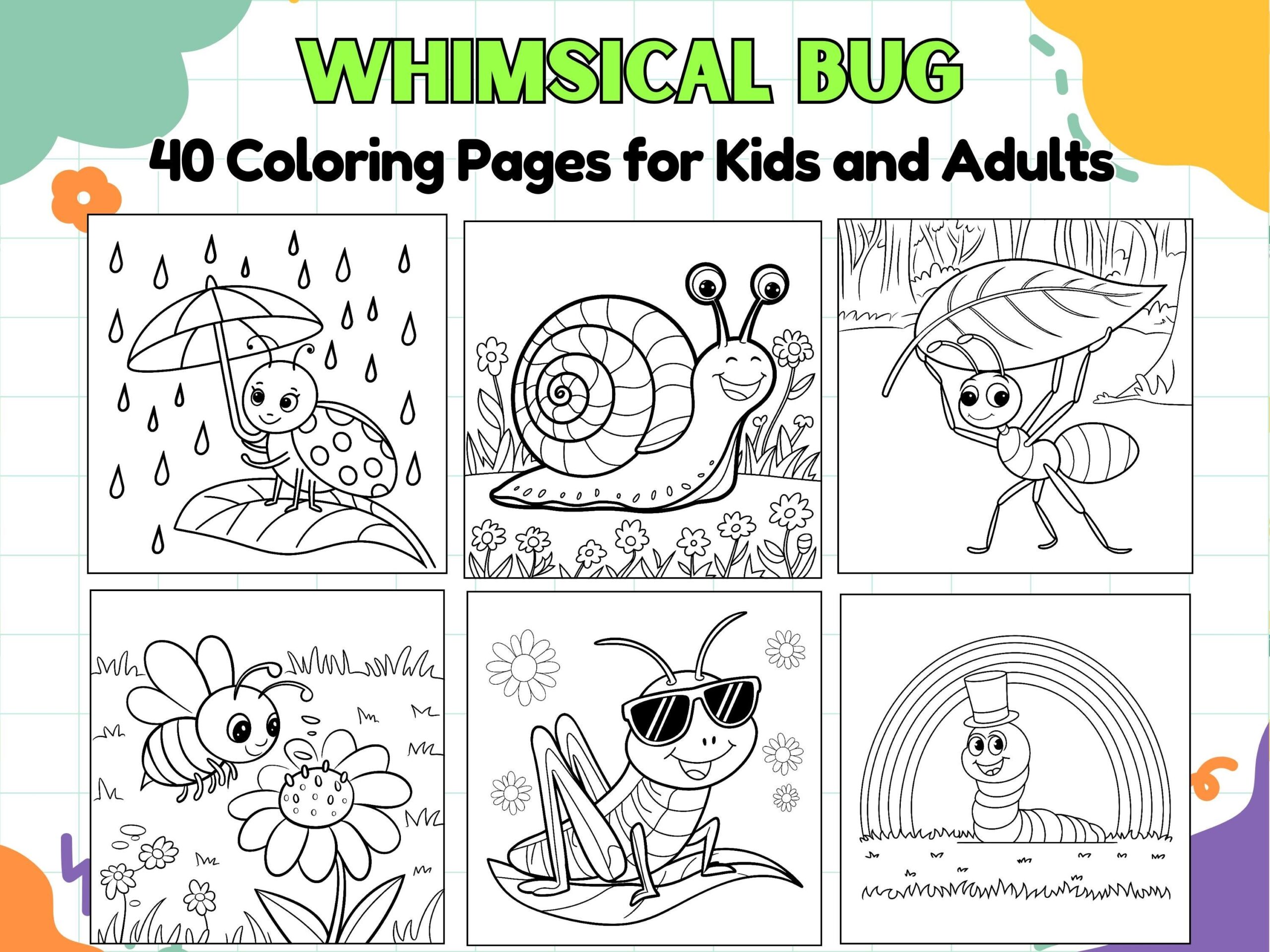 Bug Coloring Pages 40 Whimsical Insect Designs PDF Download Etsy