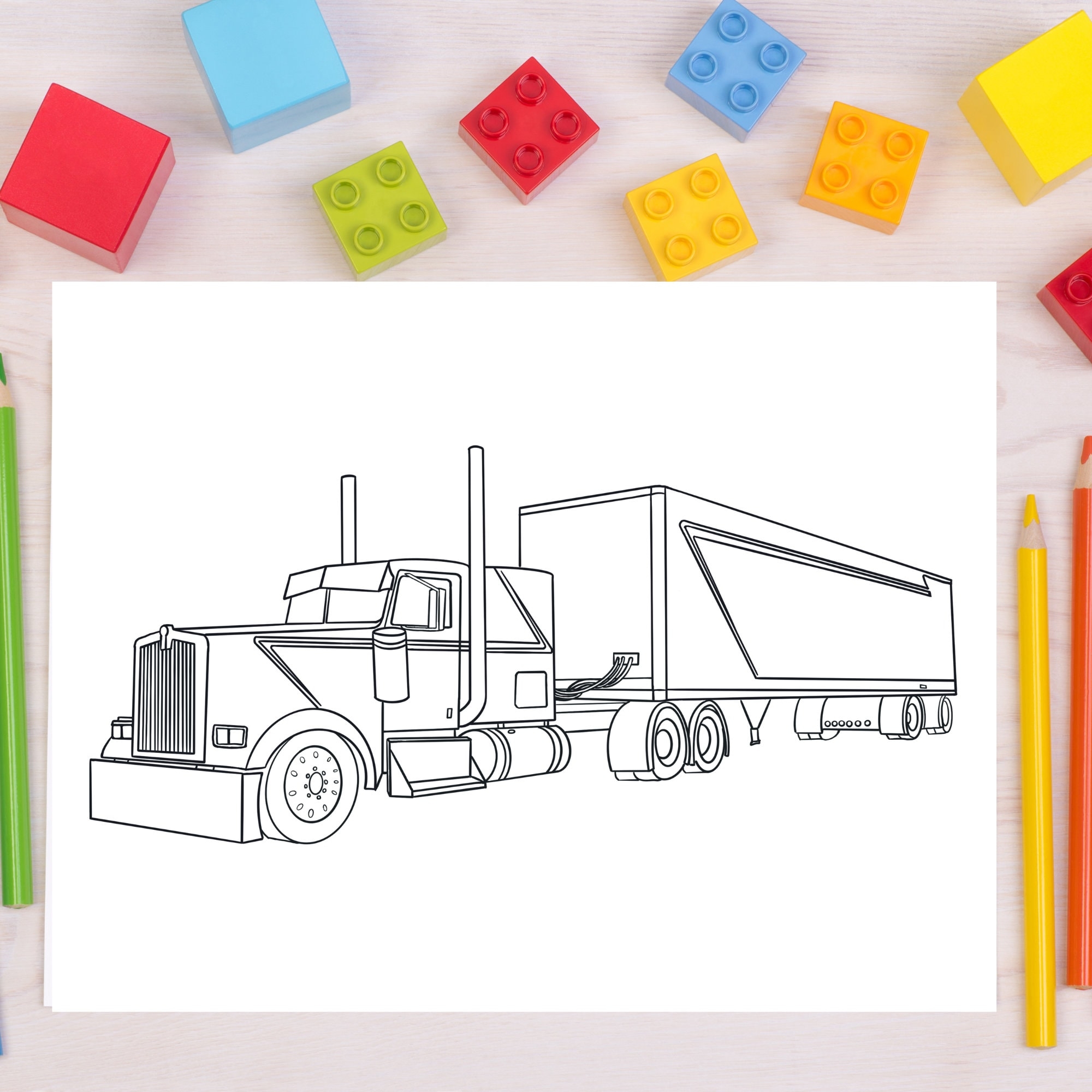 Bundle 2 5 Printable Semitruck Big Rig Coloring Pages 5 Semi Truck Colouring Pages Fun Digital Downloadable Activities For Kids Etsy