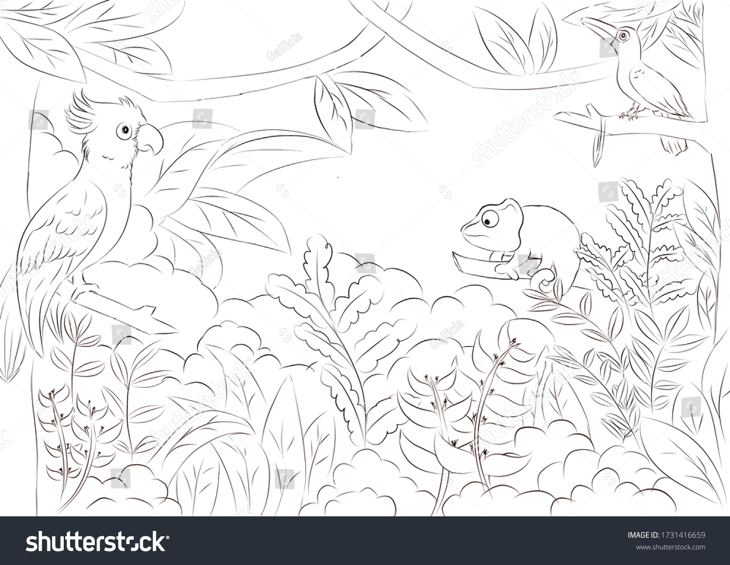 Cartoon Coloring Page Kids Forest Amazon Stock Illustration 1731416659 Shutterstock