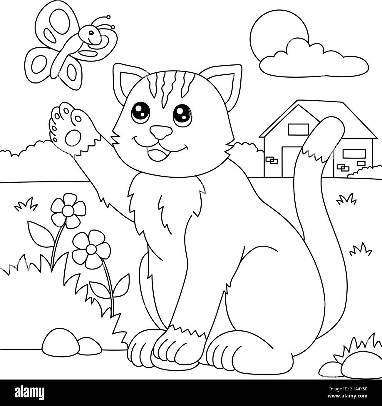 Cat Coloring Page For Kids Stock Vector Image Art Alamy
