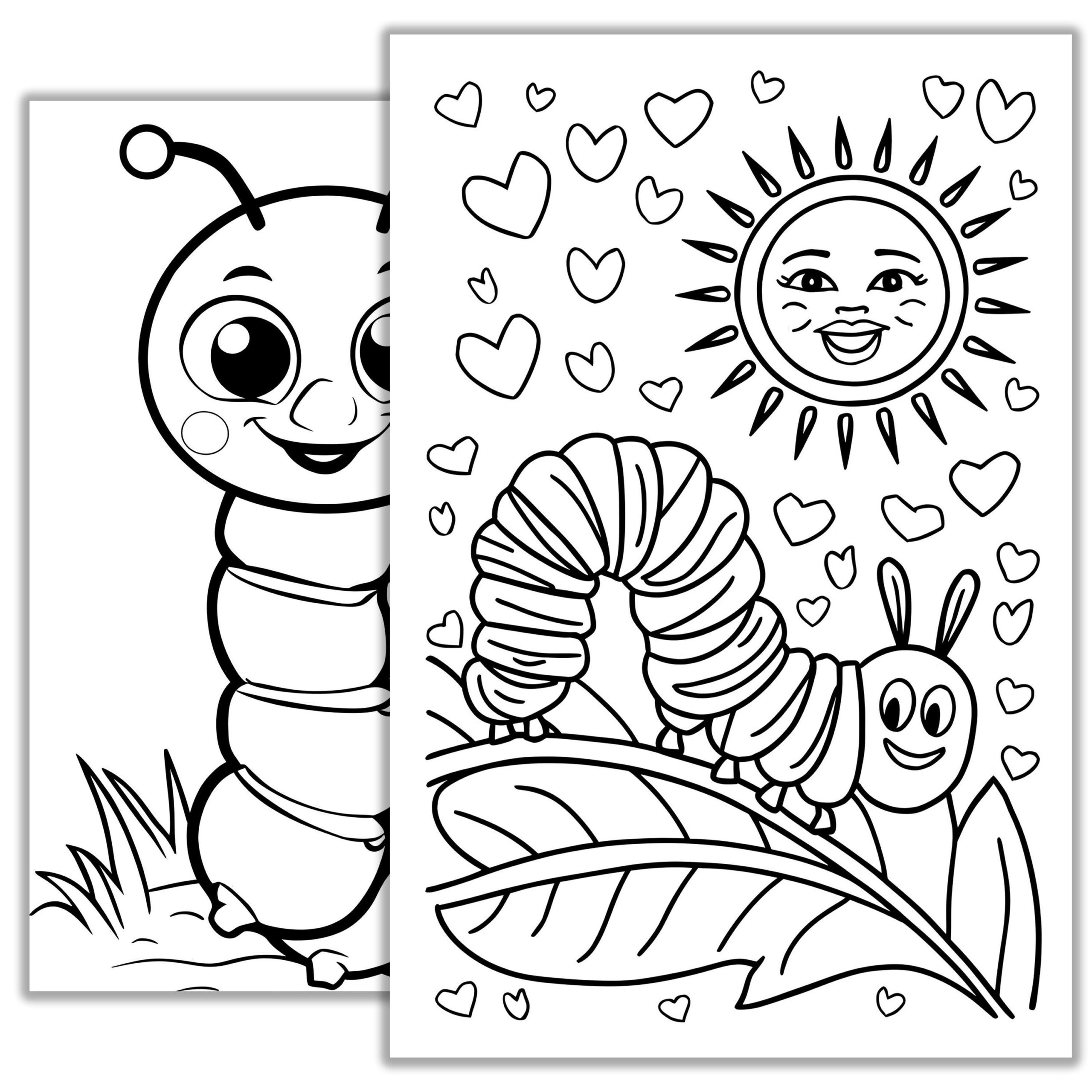 Caterpillar Coloring Page Cute Insect Printable For Kids Adults Educational Fun DIY Art Relaxing Bug Illustration Sheet Etsy