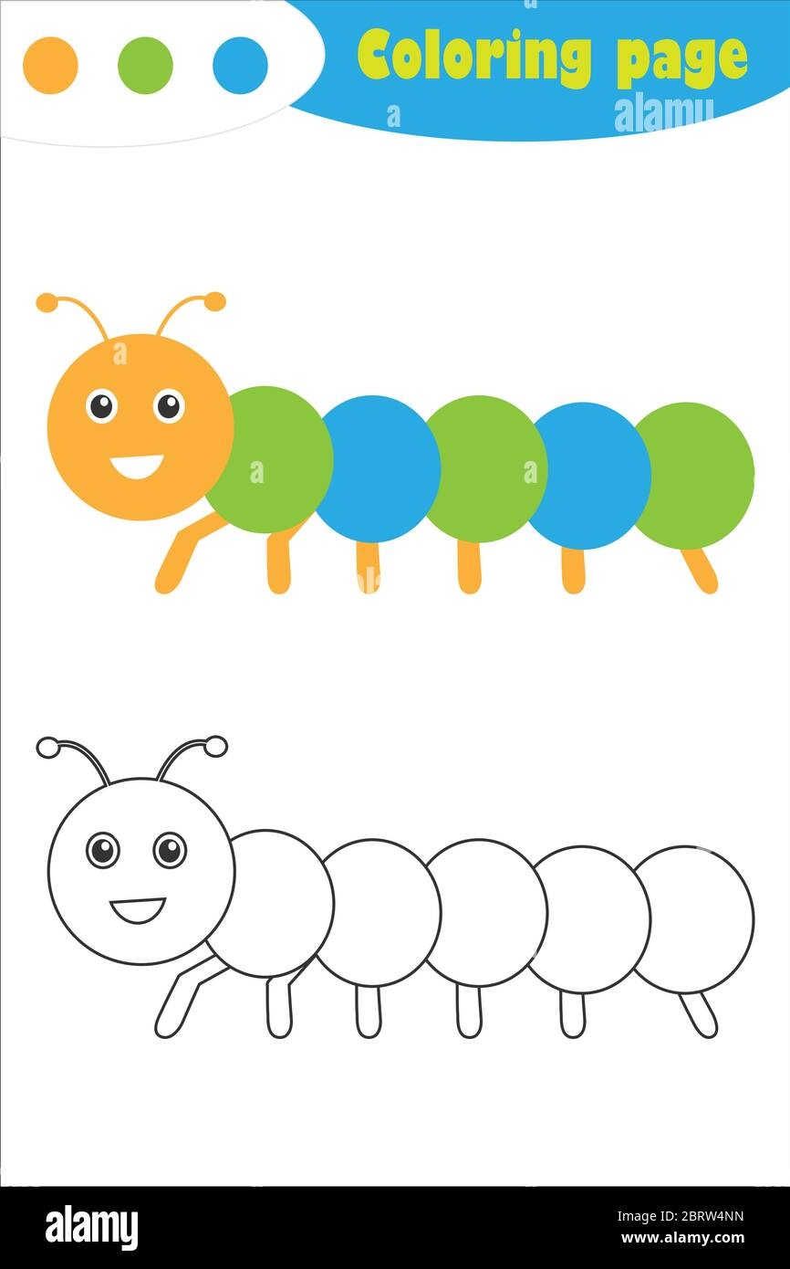 Caterpillar In Cartoon Style Coloring Page Spring Education Paper Game For The Development Of Children Kids Preschool Activity Printable Worksheet Stock Vector Image Art Alamy