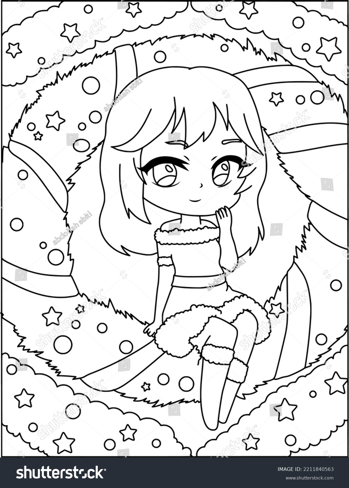 Chibi Christmas Girls Coloring Image Anime Stock Vector Royalty Free 2211840563 Shutterstock