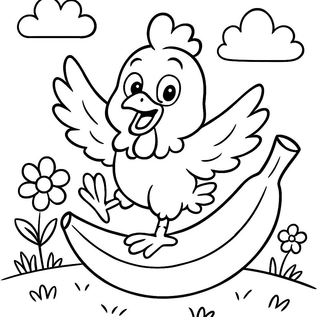 Chicken Banana Coloring Page Bubbely