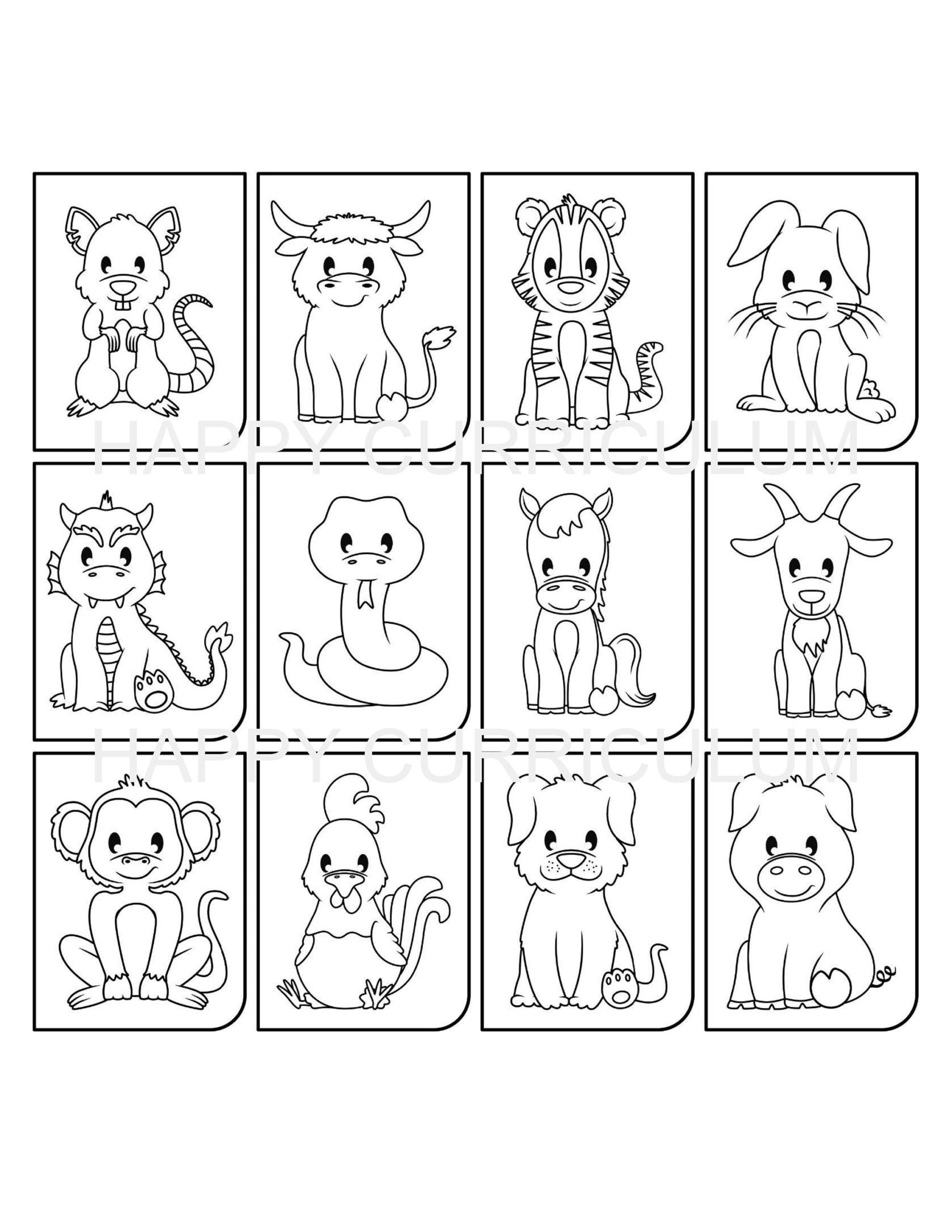 Chinese Zodiac Animals Coloring Pages Etsy