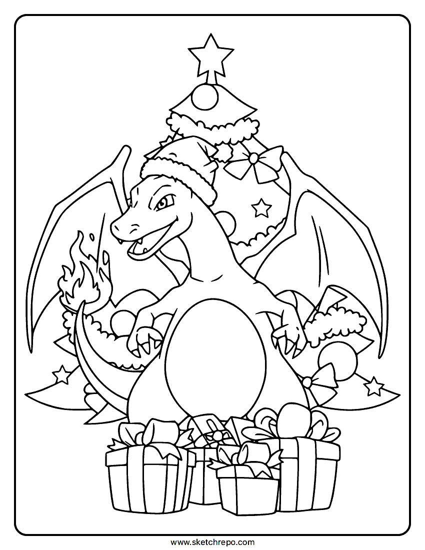 Christmas Charizard Coloring Page Sketch Repo