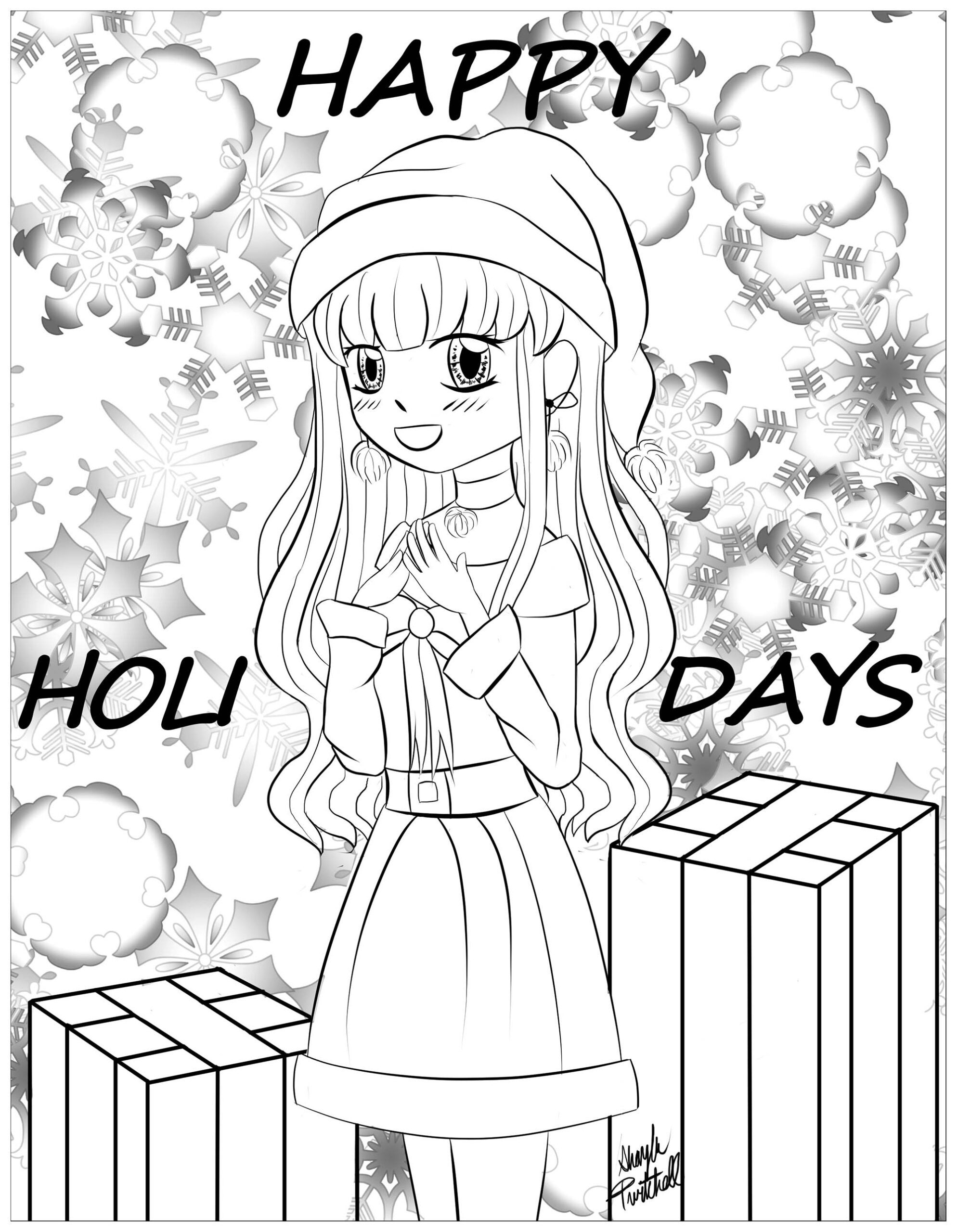 Christmas Girl Manga Style Christmas Coloring Pages For Adults