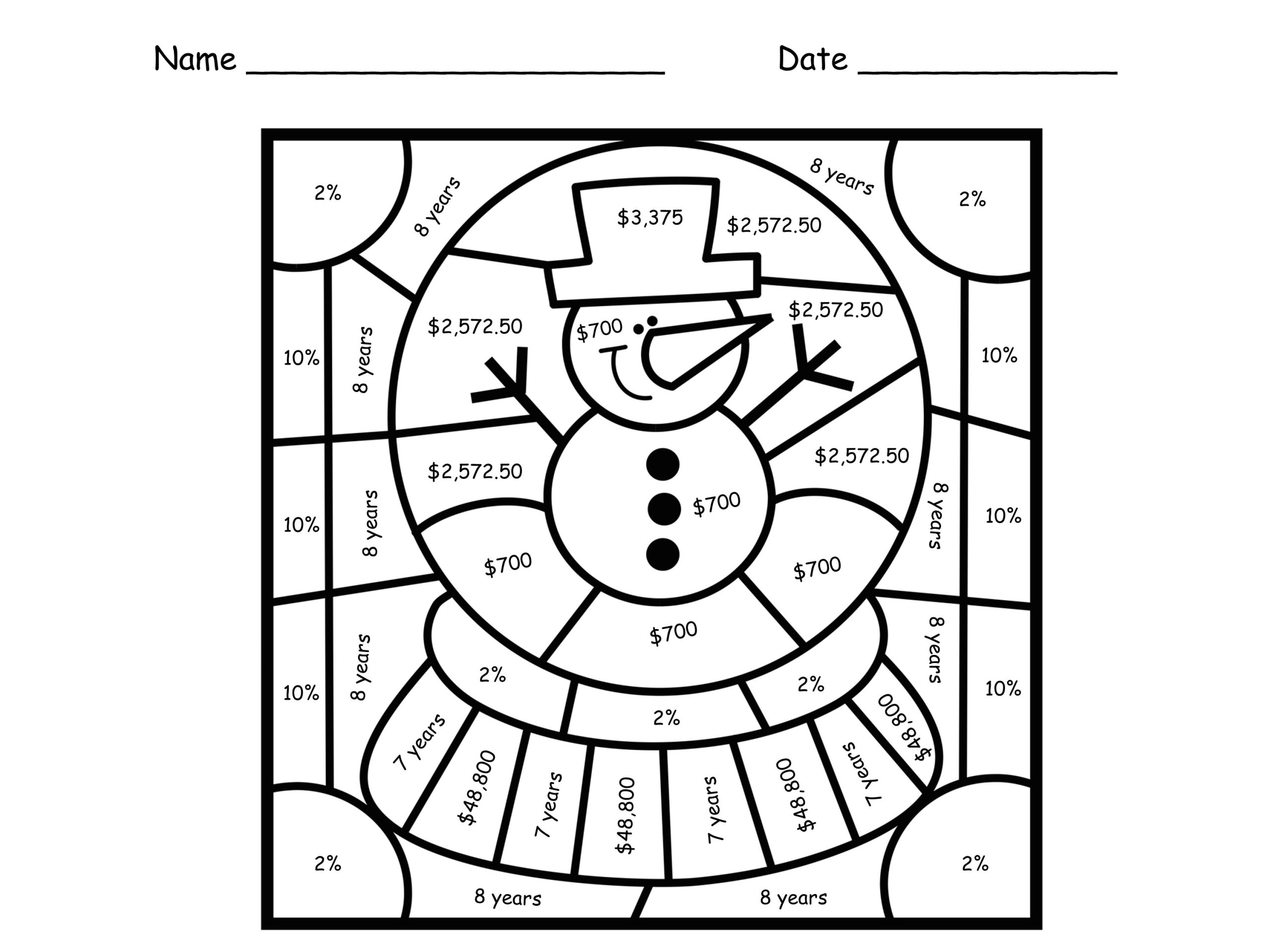 Christmas Math Coloring Simple Interest Bright In The Middle