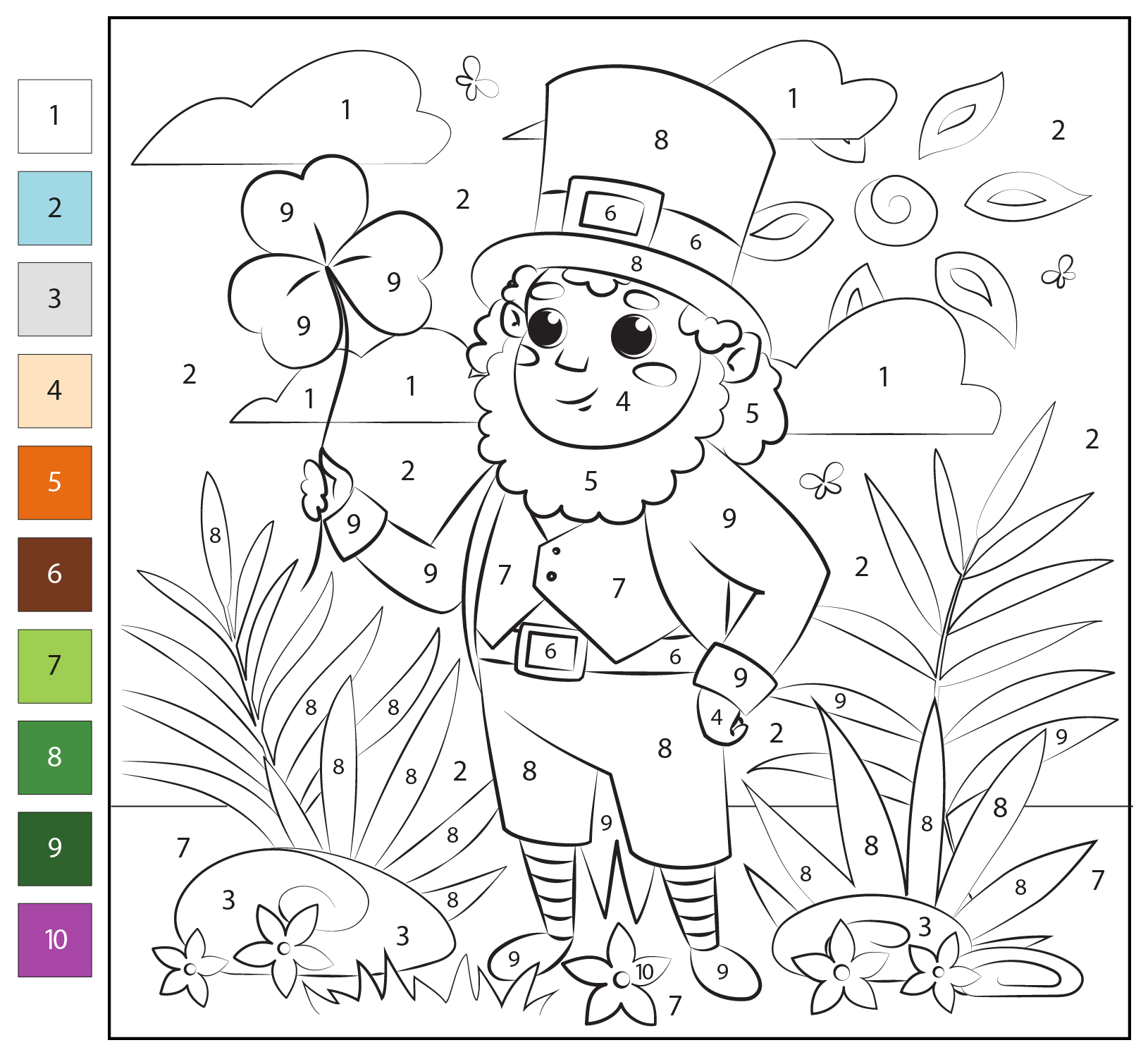 Color By Number Leprechaun Coloring Page Free Printable