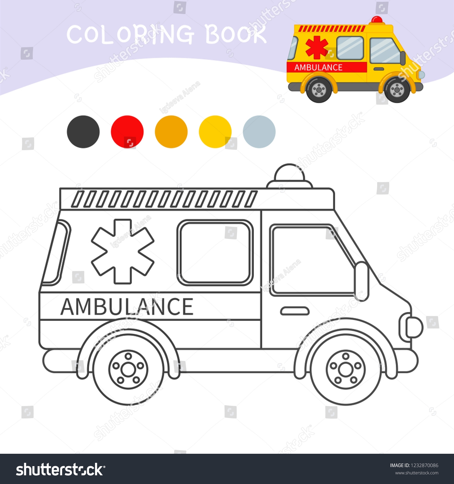 Coloring Book Children Cartoon Ambulance Stock Vector Royalty Free 1232870086 Shutterstock