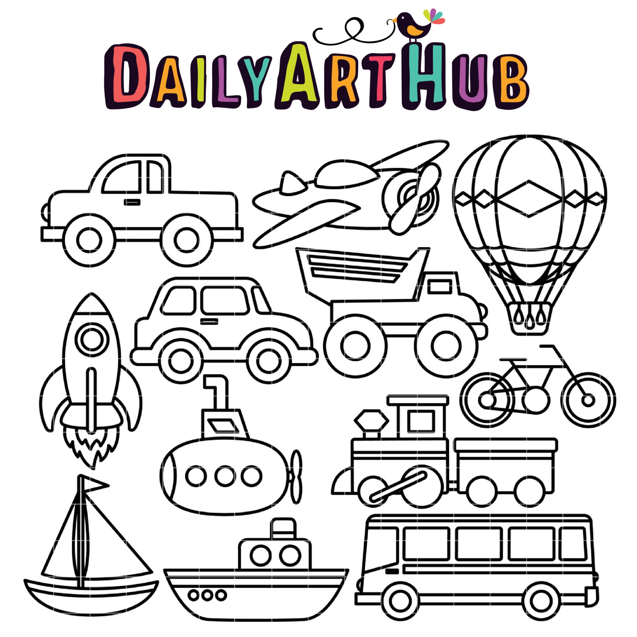 Coloring Book Transportation Clip Art Set Daily Art Hub Graphics Alphabets SVG