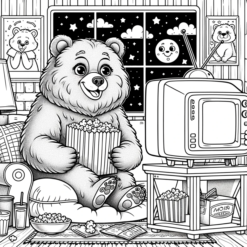 Coloring Page Cozy Bear TV Time Fun Color Page For Kids