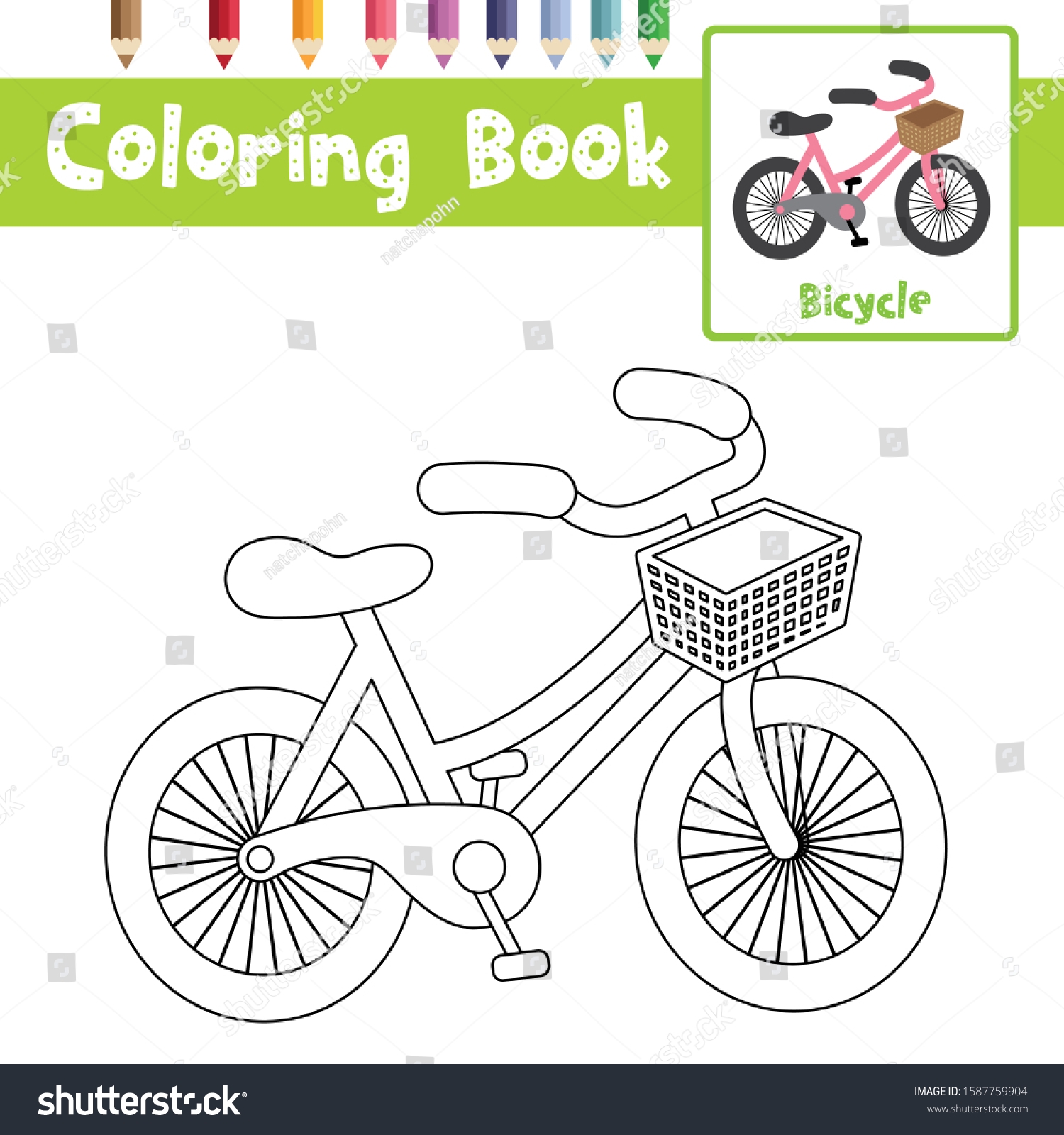 Coloring Page Cute Bicycle Cartoon Character Stock Vector Royalty Free 1587759904 Shutterstock