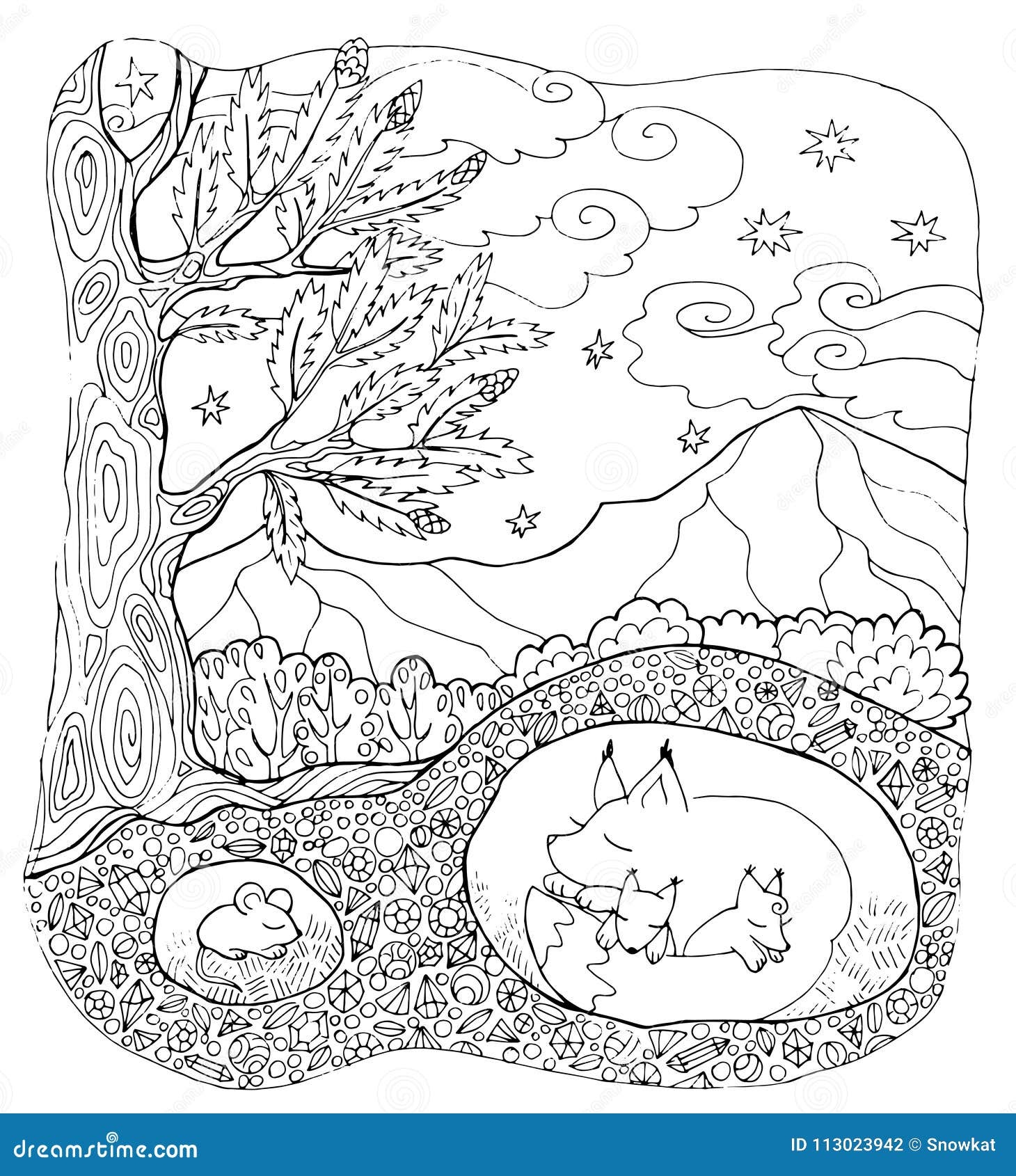 Coloring Page Forest Animals Stock Vector Illustration Of Adult Fairy 113023942