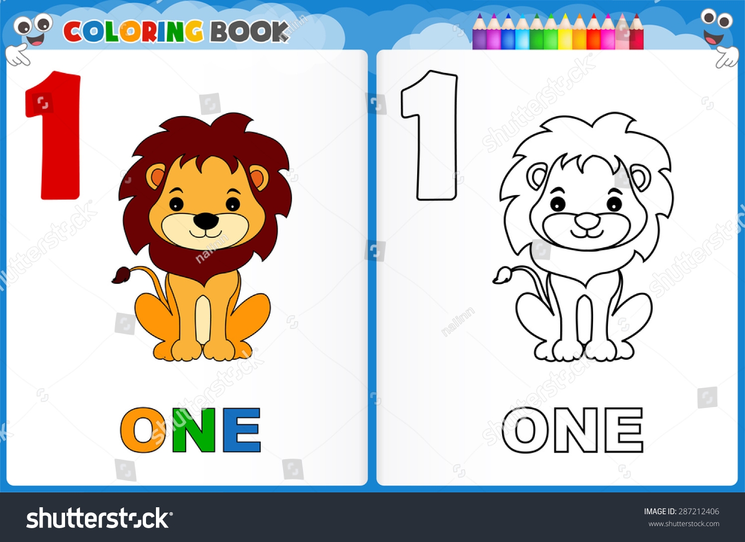 Coloring Page Number One Colorful Sample Stock Vector Royalty Free 287212406 Shutterstock
