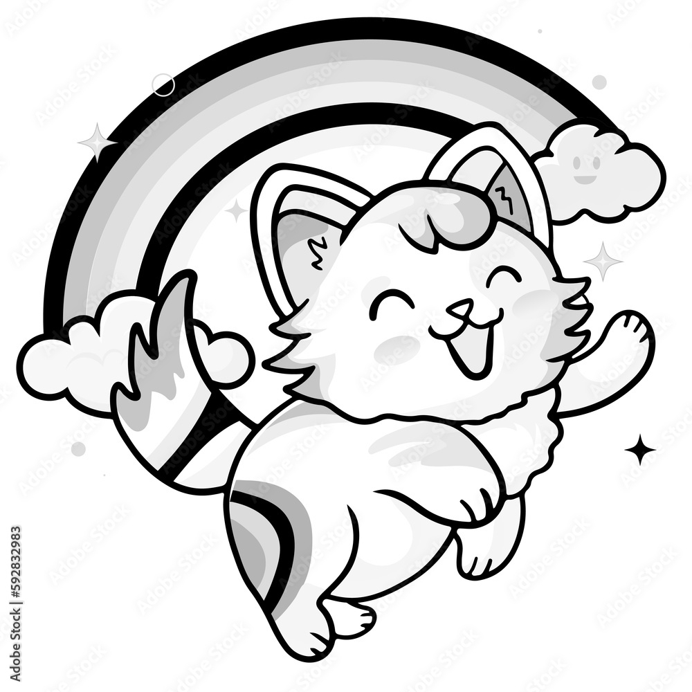 Coloring Page Outline Of Cartoon Colorful Printable Cute Cat Unicorn Or Anime Cat Coloring Pages For Children Kids And Adults Vector Illustration Summer Coloring Book For Kids Stock Vector Adobe Stock