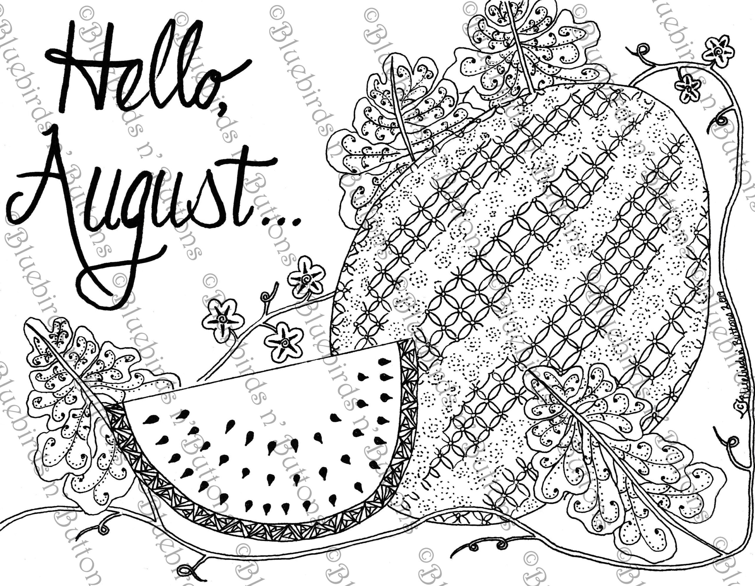 Coloring Page Printable Coloring Page August Coloring Watermelon Coloring Page Download Adult Coloring Page Kids Coloring Pages Etsy