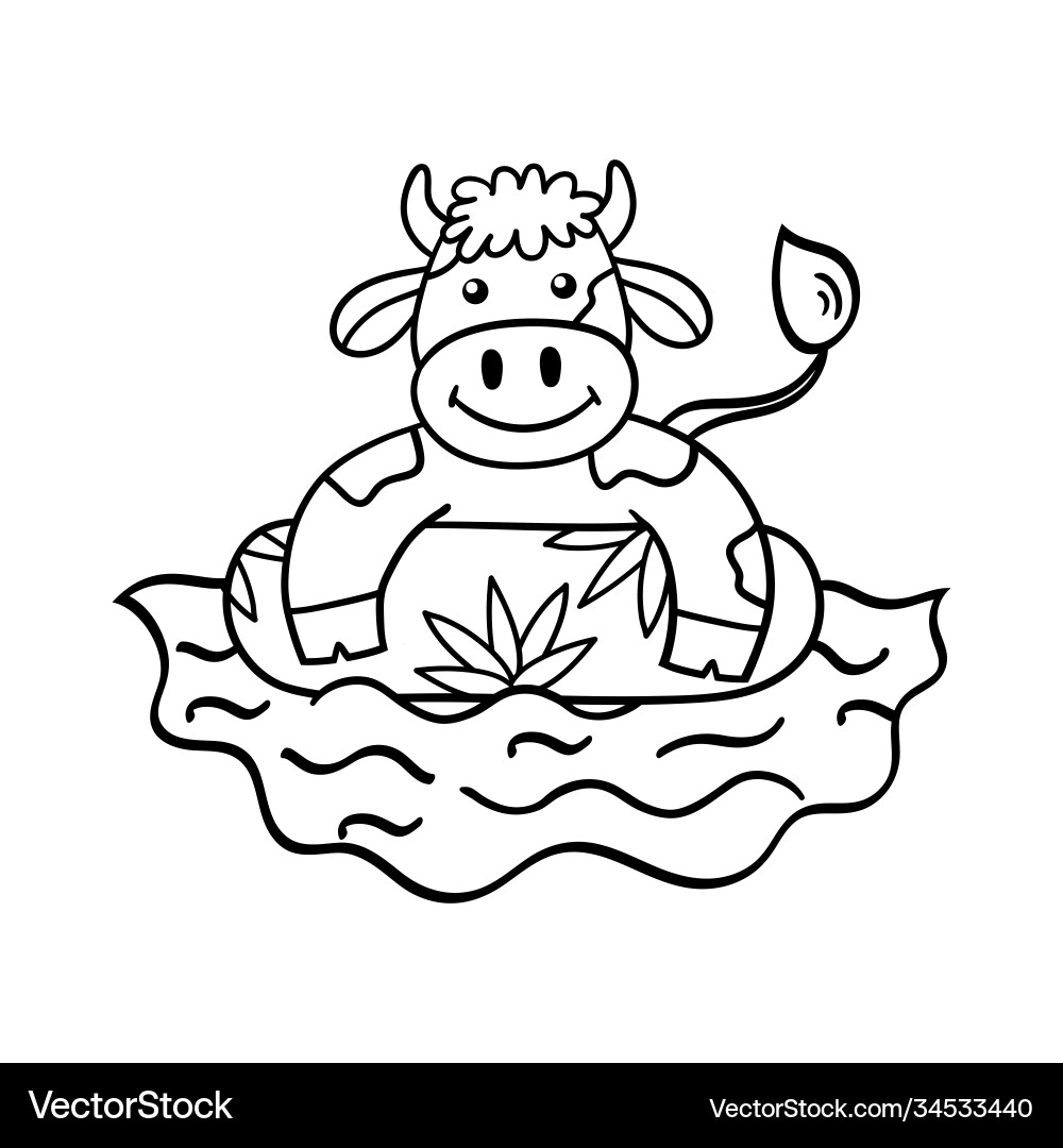 Coloring Page With A Bull On Summer Vacation Royalty Free Vector VectorStock