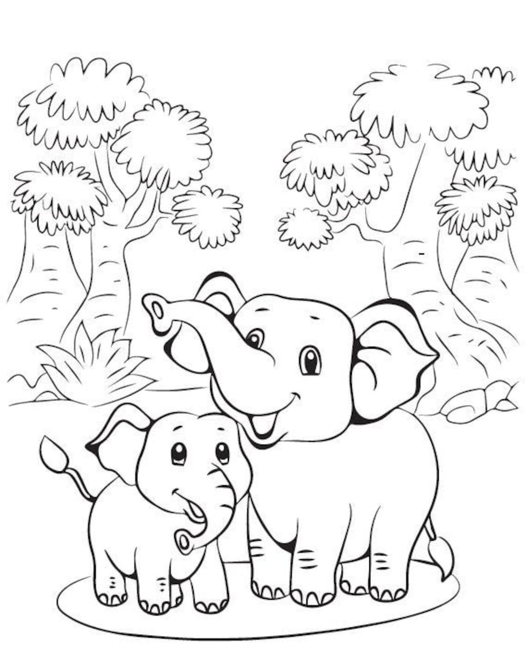 Coloring Pages Elephants Etsy Israel