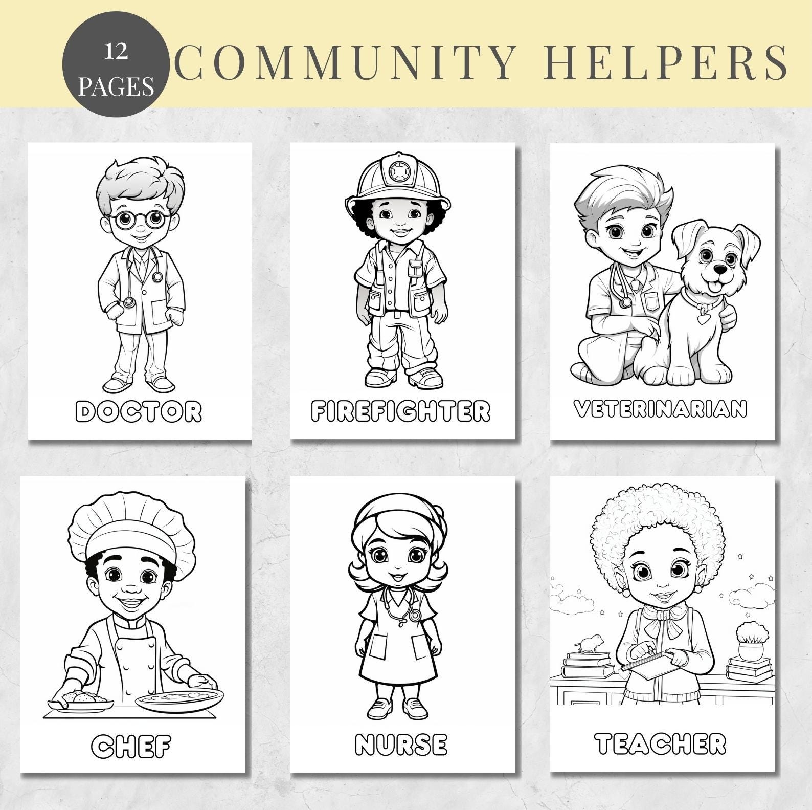 Coloring Pages For Kids Preschoolers Toddlers 12 Printable Coloring Pages Community Helpers Preschool Kindergarten Homeschool Etsy