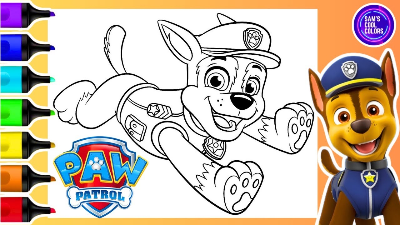 Coloring PAW Patrol Chase Coloring Book Page Art Markers YouTube