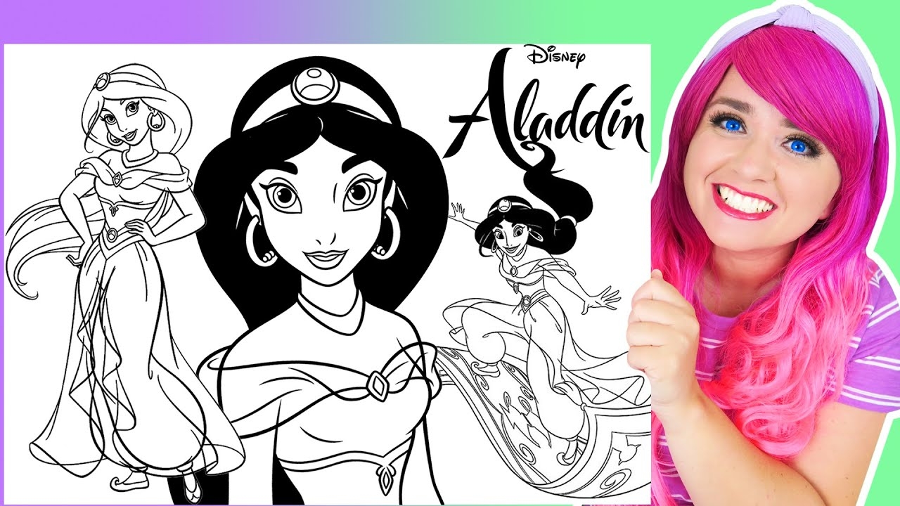 Coloring Princess Jasmine Disney Aladdin Coloring Pages Prismacolor Markers YouTube