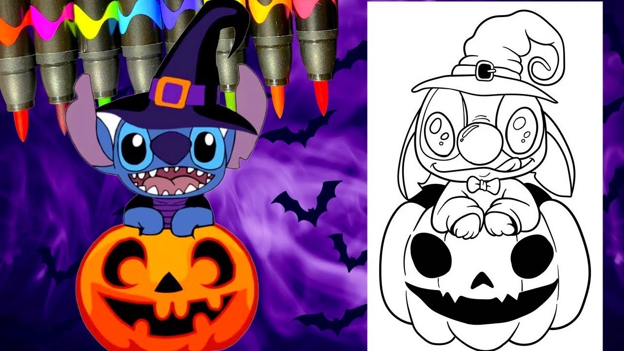 Coloring Stitch In A Pumpkin Disney Halloween Coloring Pages YouTube