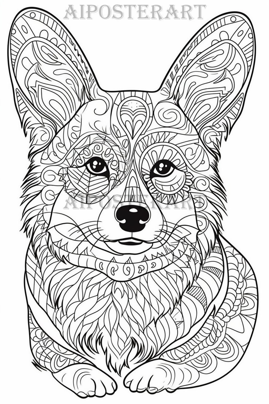 Corgi Dog Mandala Coloring Sheet For Adults Printable Dog Coloring Page Advanced Coloring High Res 1792x2688 Pixels Etsy Denmark