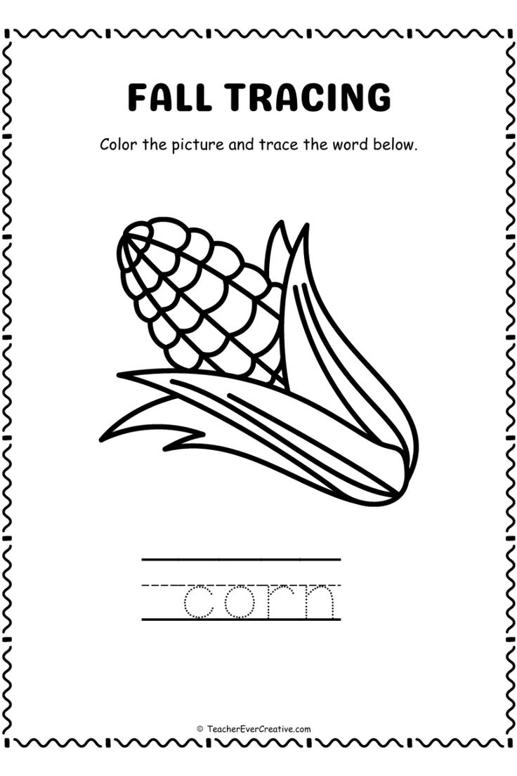 Corn Coloring And Tracing Pages For Kids Free Preschool Printable Fall Coloring Pages Preschool
