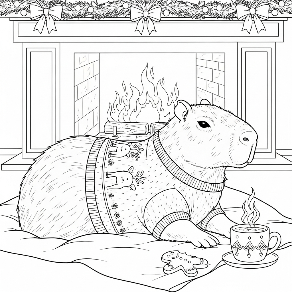 Cozy Capybara Holiday Scene Coloring app