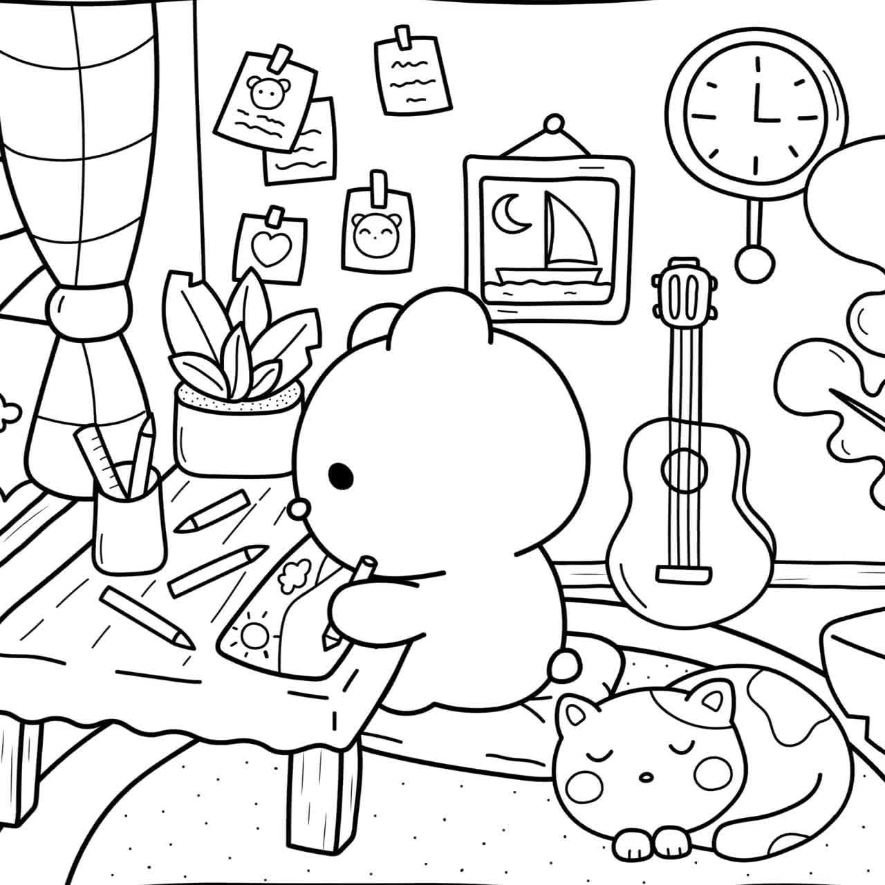 Cozy Coloring Book Kawaii Printable Pages For Adults And Kids PDF Download Etsy