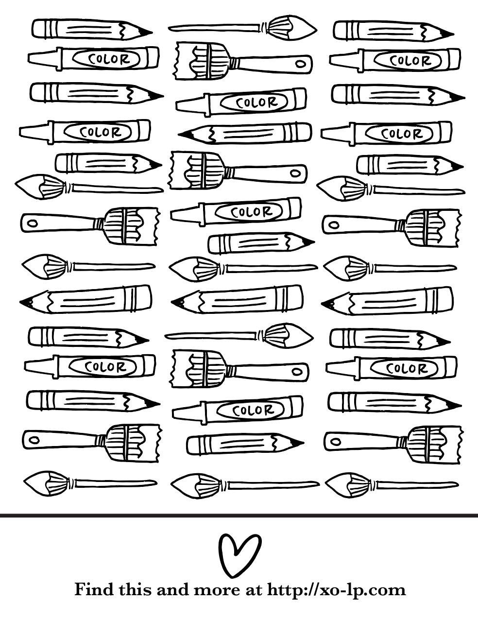 Crayons Coloring Page XO LP