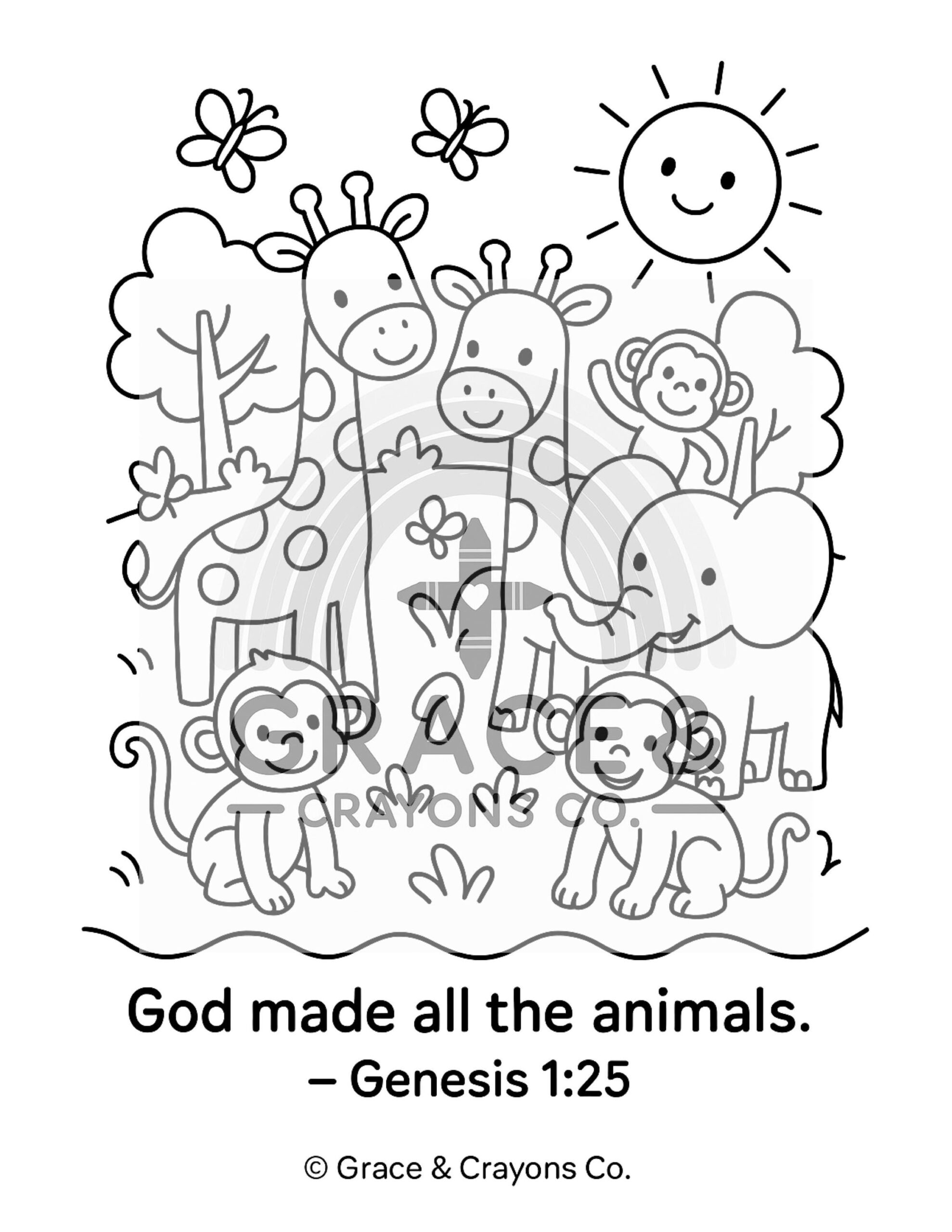 Creation God Made Animals Toddler Coloring Page Etsy New Zealand