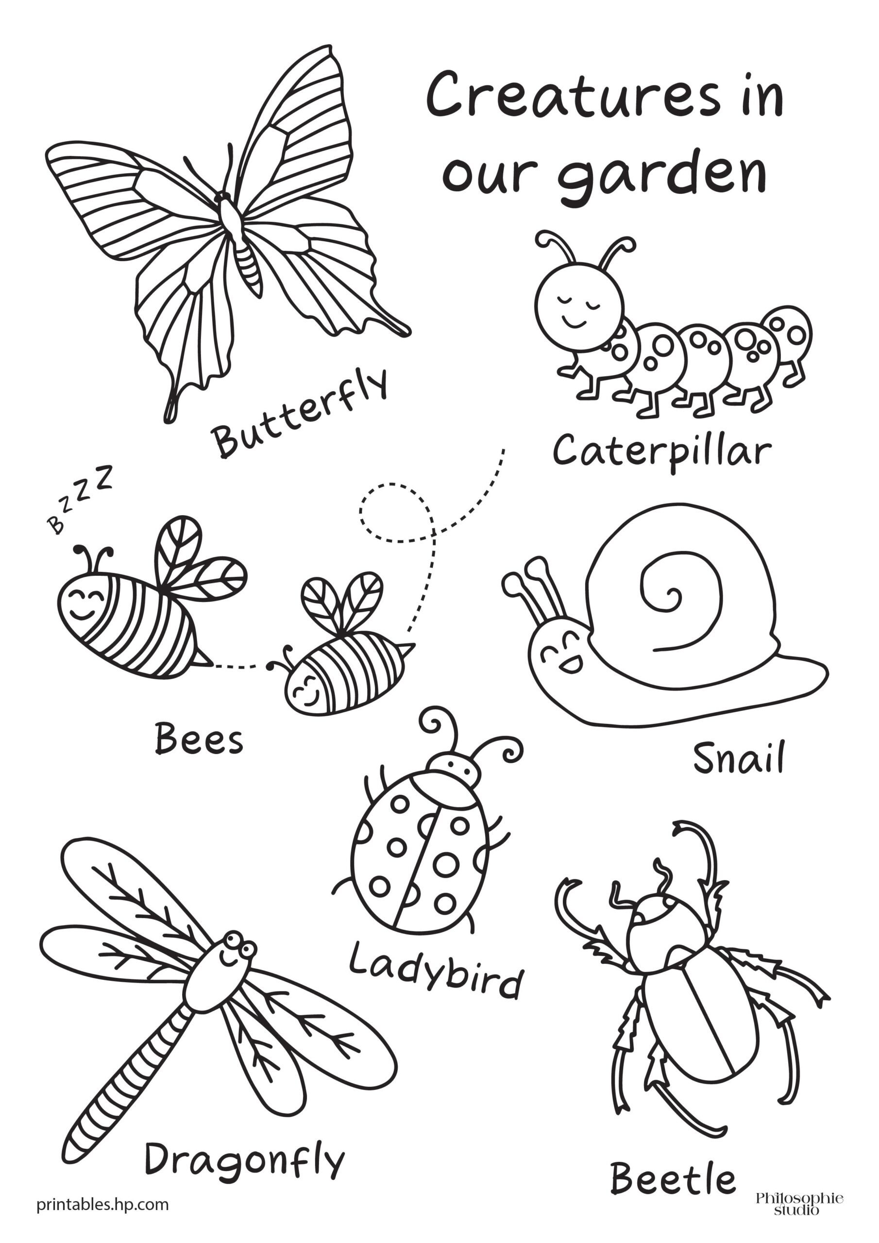 Creatures In Our Garden Printables Free Coloring Pages Learning Worksheets HP Official Site
