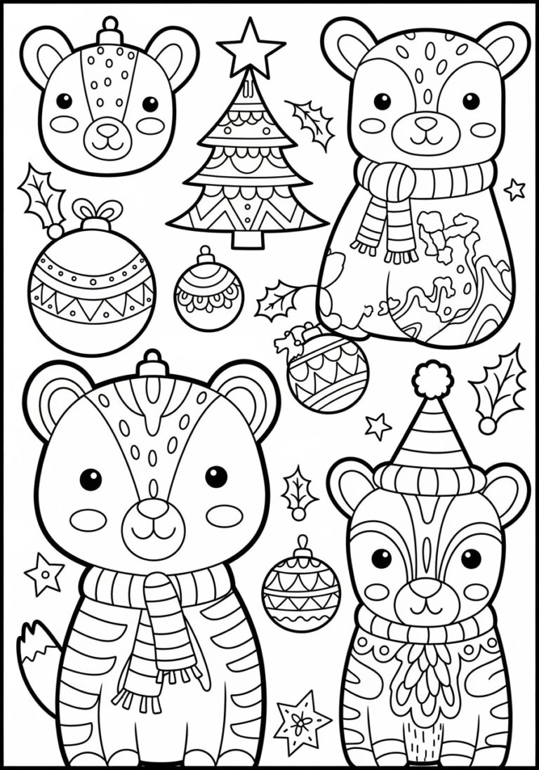 cute christmas animals coloring pages