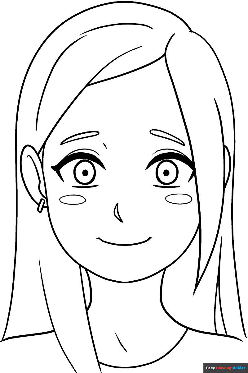 Cute Anime Girls Head And Face Coloring Page Easy Drawing Guides