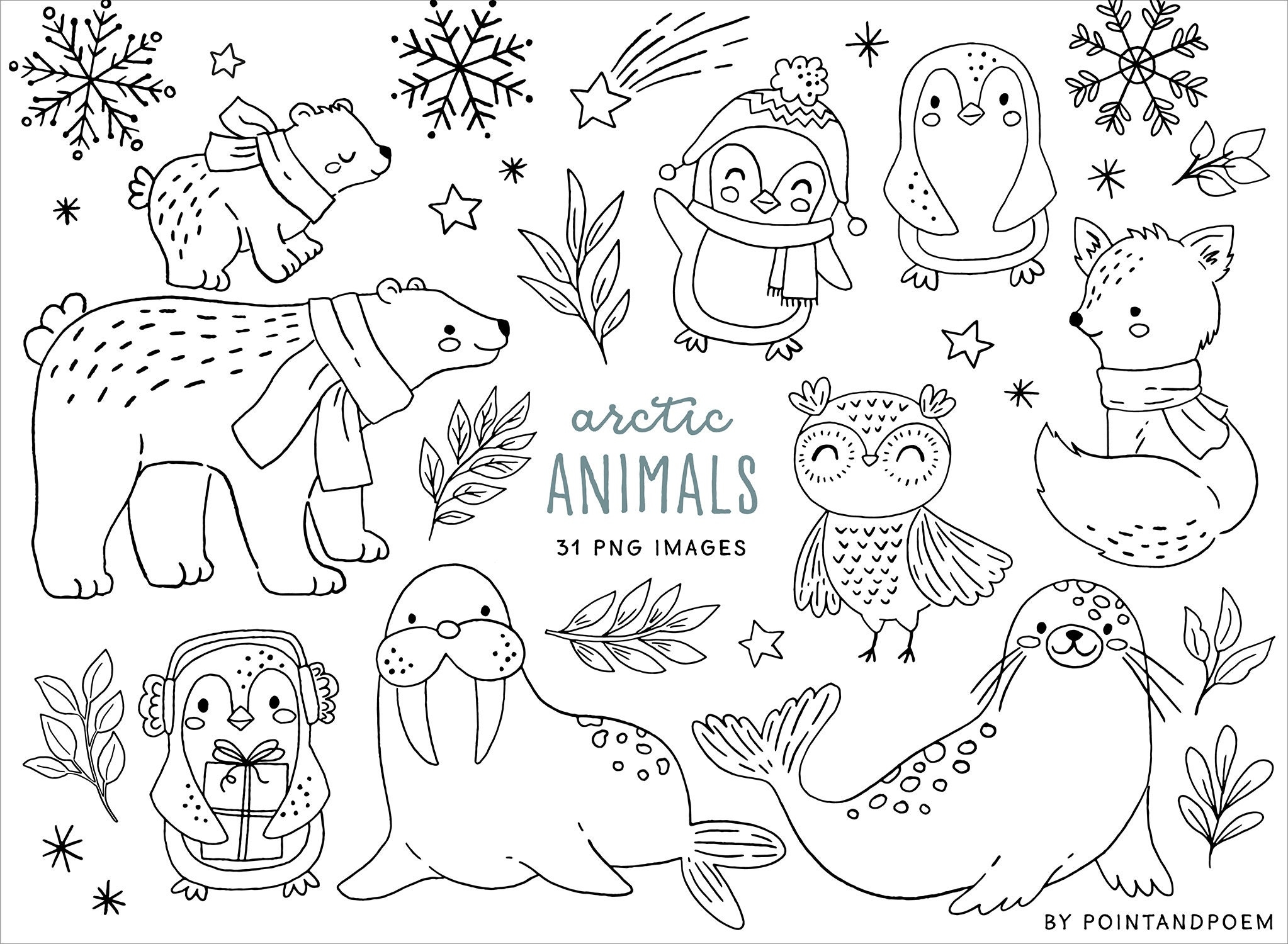 winter animals coloring page