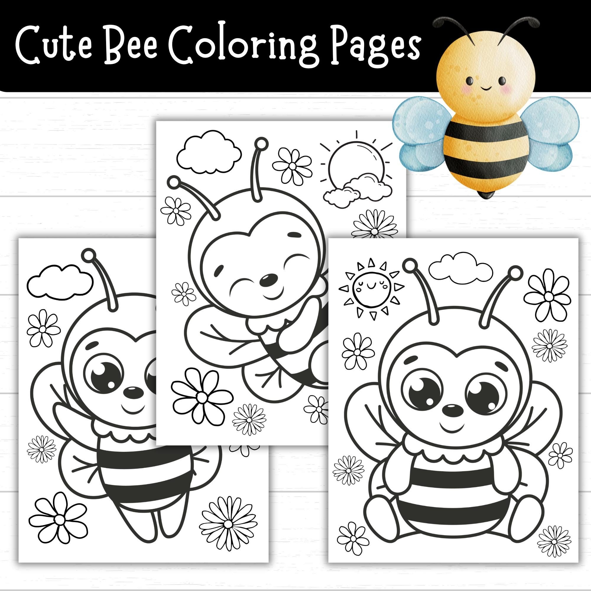Cute Bee Coloring Page Printable Bee Activities Printable Bee Worksheets Spring Coloring Pages Insects Preschool Kindergarten Bugs Etsy