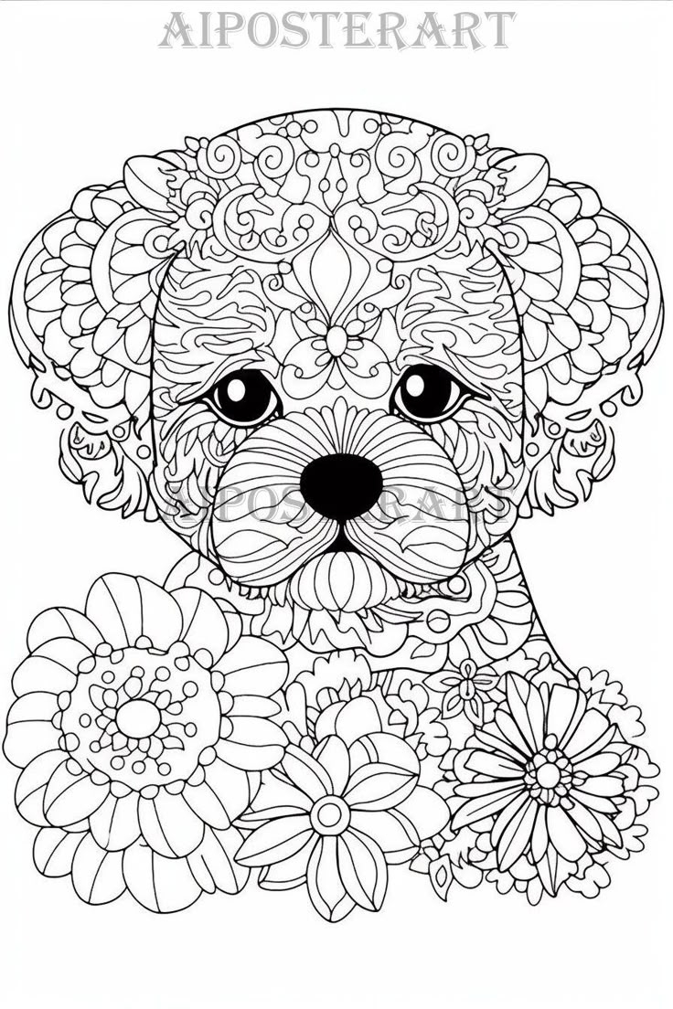 Cute Bichon Fris Dog Coloring Page For Adults Printable Coloring Sheet Of Bichon Fris Advanced Coloring High Res 1792x2688