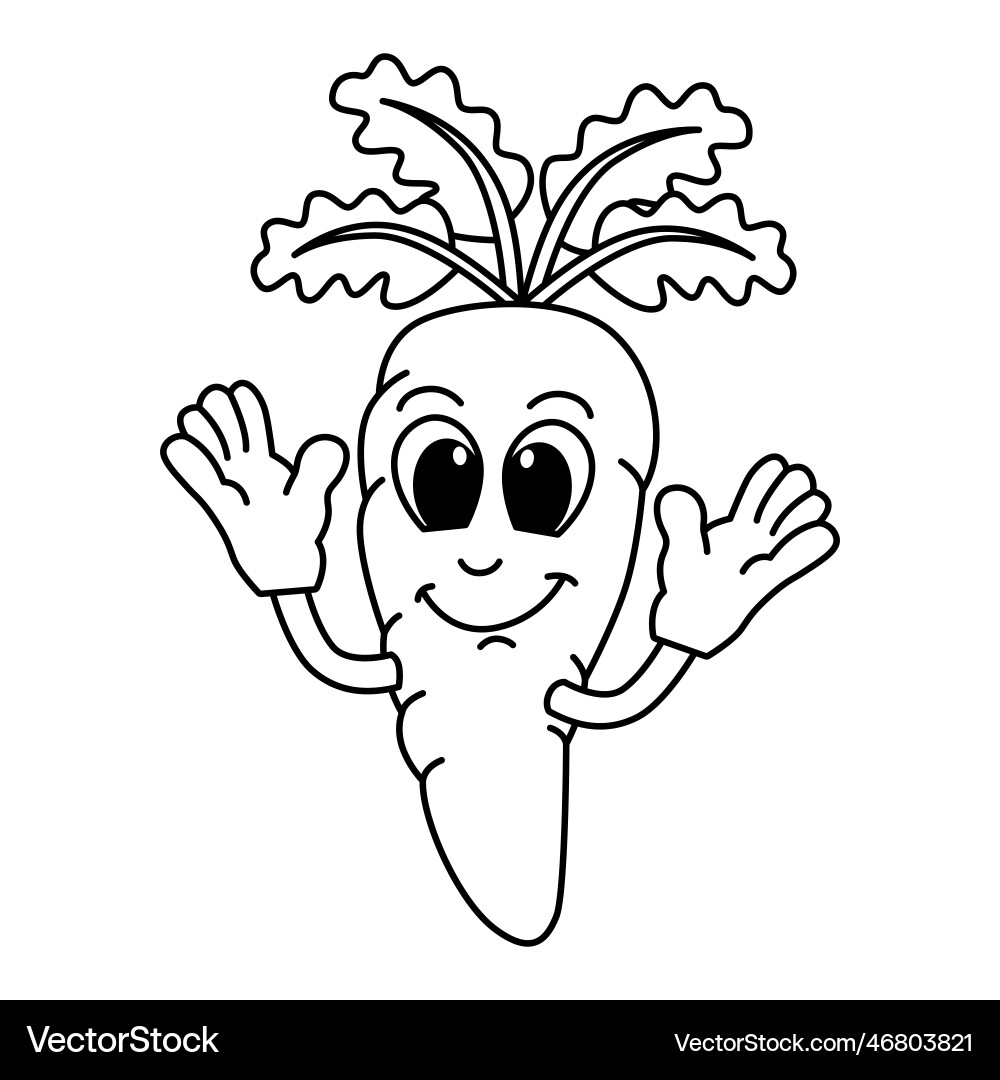 Cute Carrot Cartoon Coloring Page Free Vector VectorStock