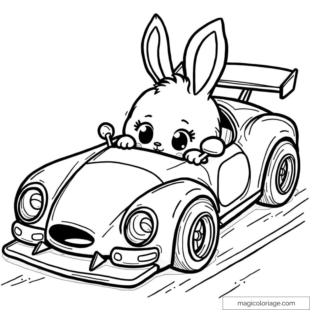 Cute Coloring Page Fast Car Driver Bunny