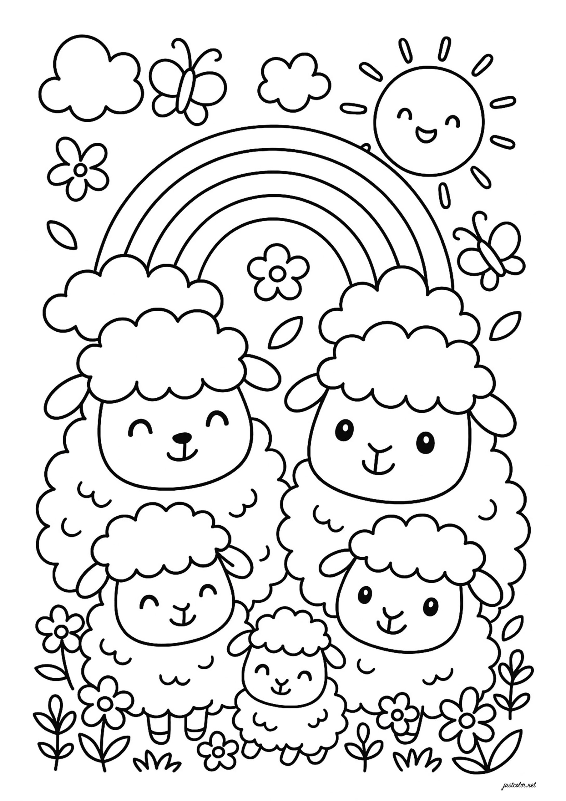 Cute Family Of Sheep Sheep Coloring Pages