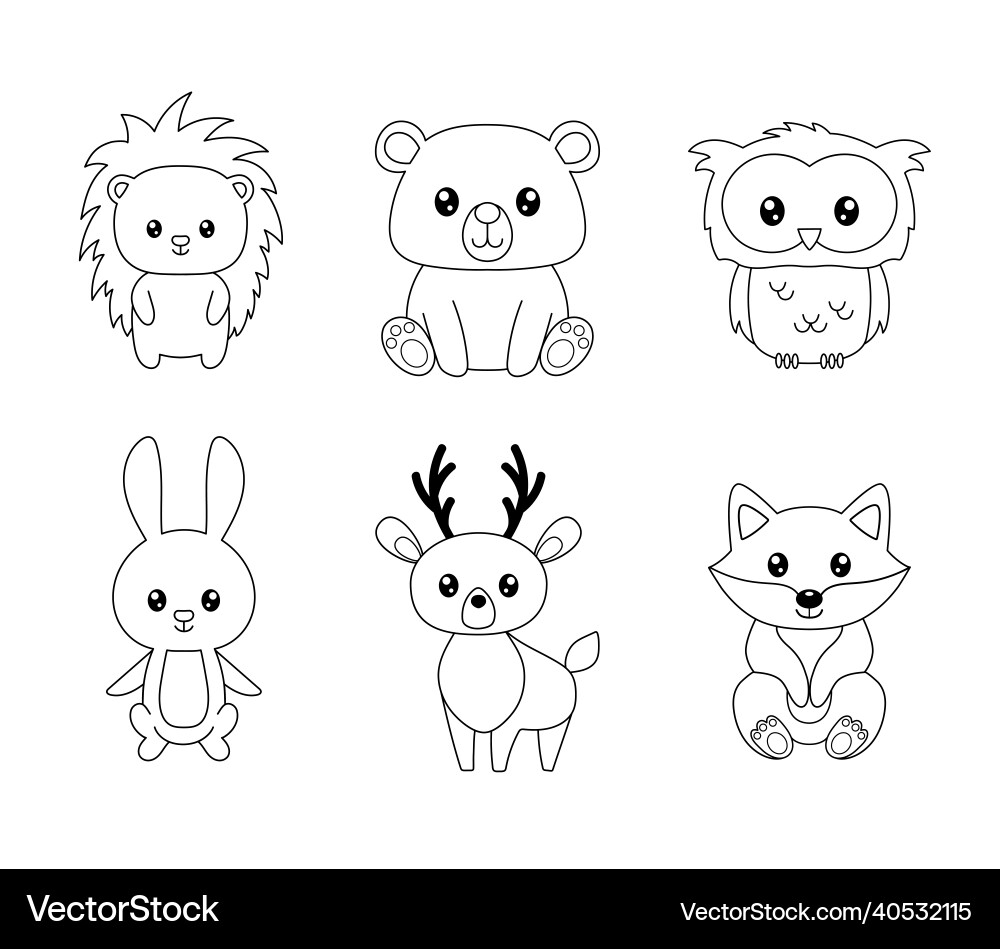 Cute Forest Animals Coloring Page Royalty Free Vector VectorStock