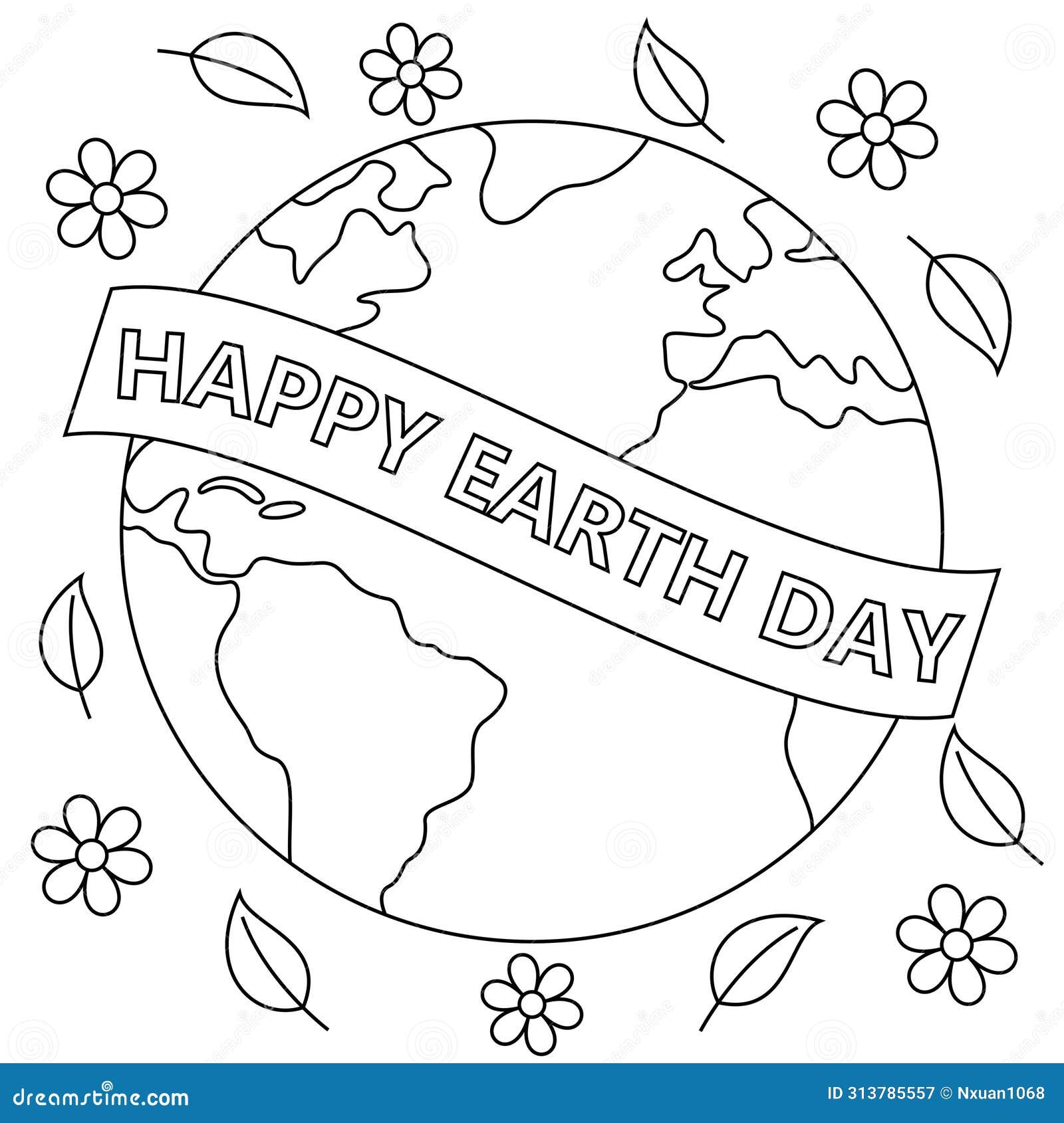 Cute Happy Earth Day Coloring Page Vector Printable Worksheets For Preschool Stock Vector Illustration Of Conserve Resources 313785557