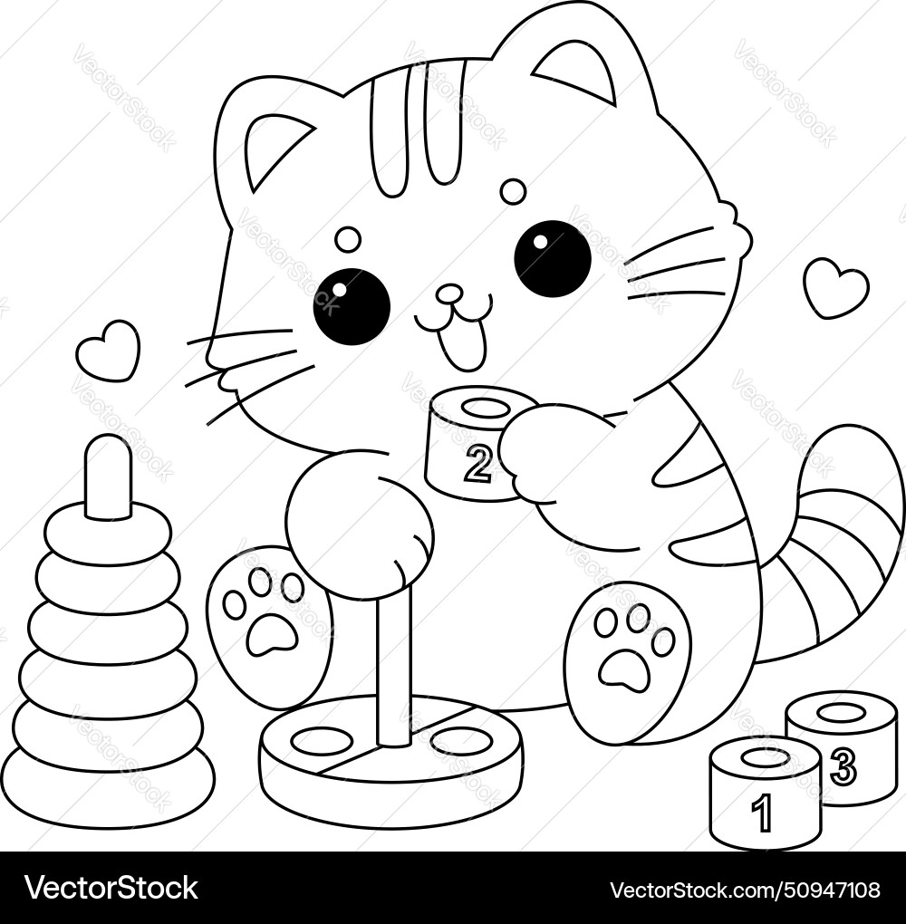 Cute Kitten Coloring Page Royalty Free Vector VectorStock