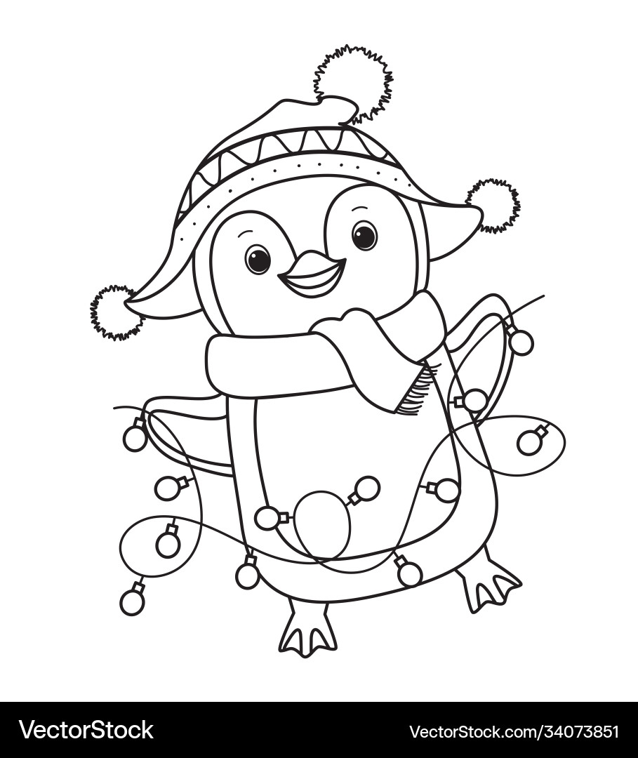 Cute Penguin Coloring Page For Kids Royalty Free Vector VectorStock