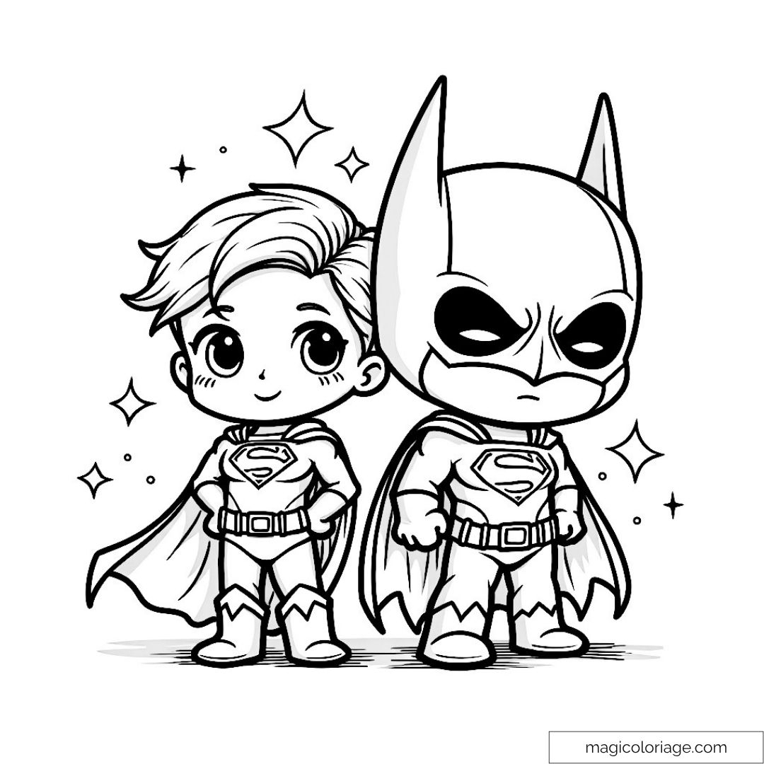 Cute Superhero Coloring Pages Chibi Batman And Superman