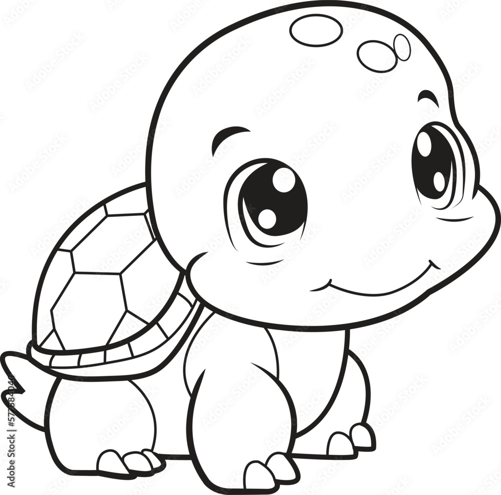 Cute Turtle Cartoon Black And White Lines Animal Coloring Page For Kids Activity Book Stock Vector Adobe Stock