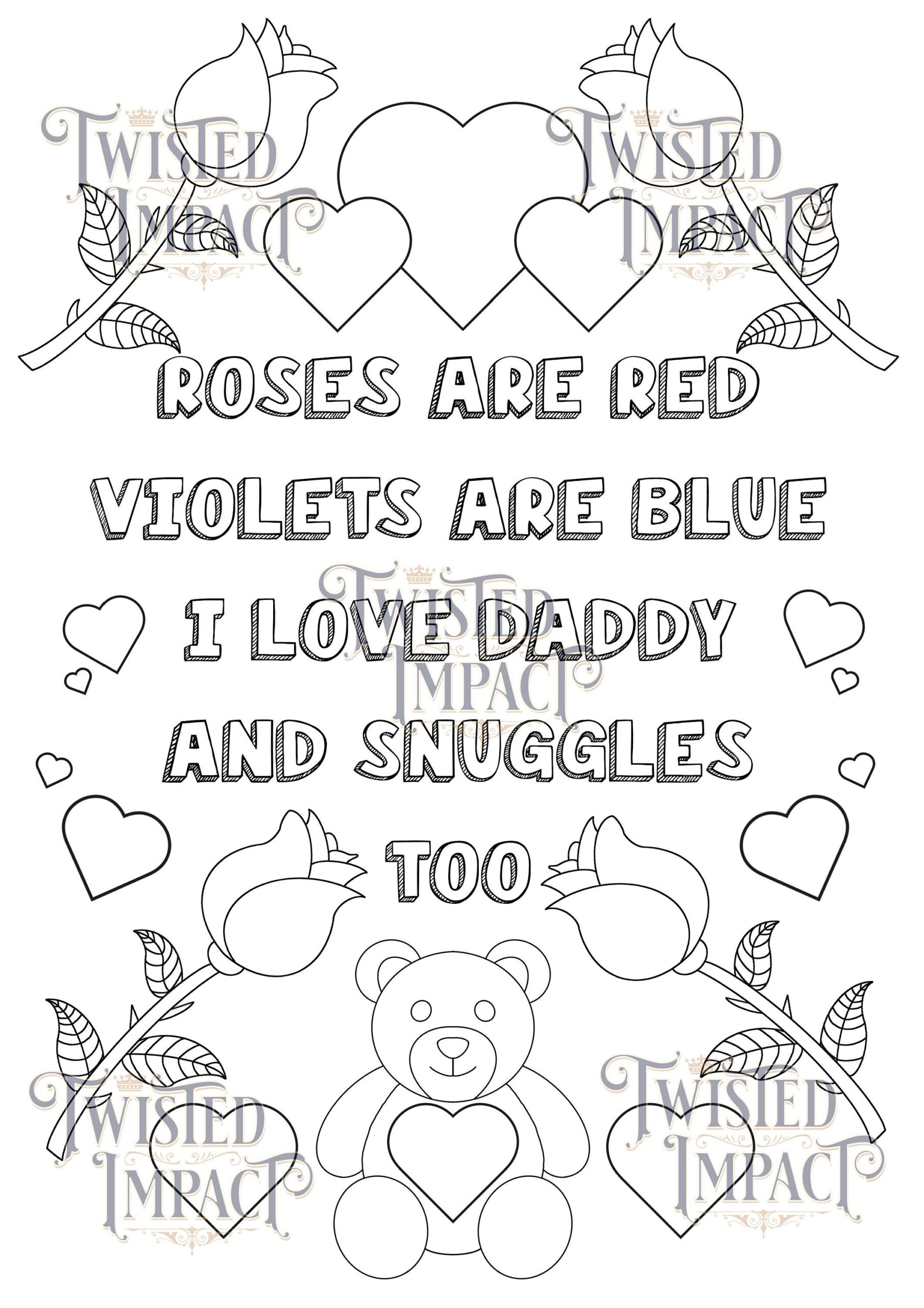 DDLG Digital Colouring Page Roses Snuggles Coloring Page Cute Printable Colour Page For Little Adult Coloring BDSM Digital Download Etsy